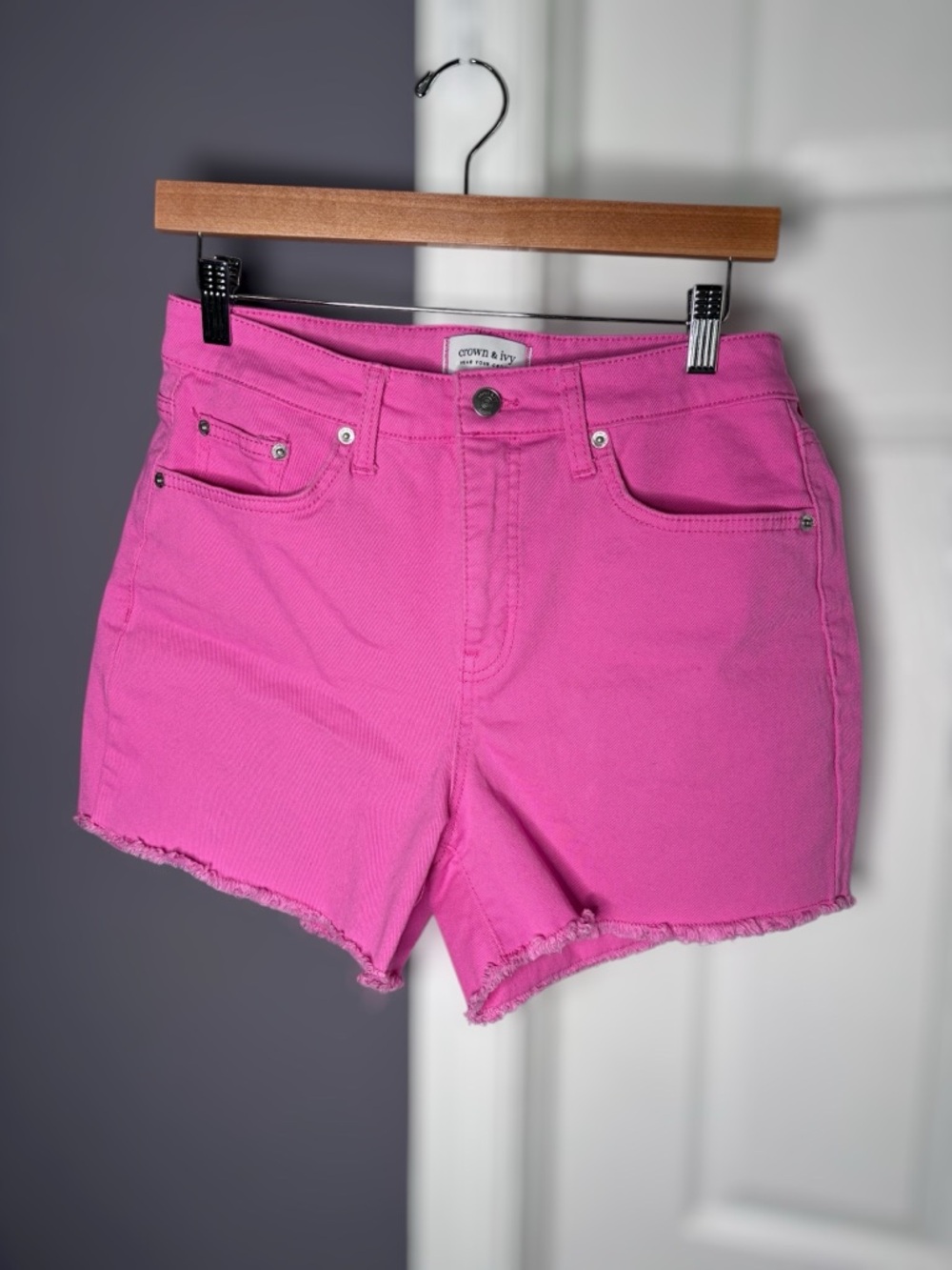 Crown & Ivy Bright Pink High Waist Cutoff Shorts Size 8